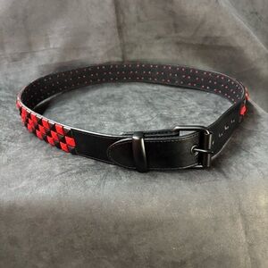 BELT Sz 36 Italian Style Black and Red Metal Studs and Buckle UNISEX NWOT